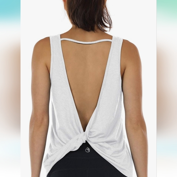 Icyzone White Twist Backless Athletic Work Out Tank Top Womens Medium - Picture 2 of 10
